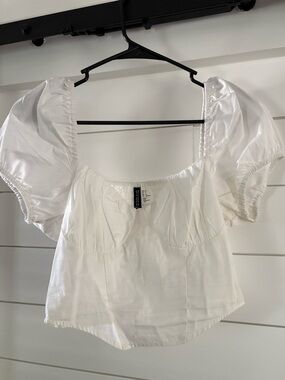 H&M White Puff Sleeve Cropped Blouse